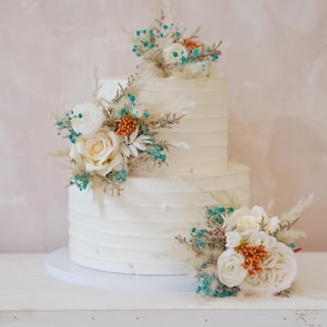 A Set Wedding Cake Topper, Jade, Marigold and White Floral Cake Decoration, Cake Topper Flowers, Pampass Cake Flowers, Rustic Wedding