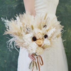 White Pampas Wedding Bouquet: Rustic Boho Bridal Flowers