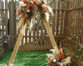 Beige Pampas & Orange Silk Flower Wedding Arch Swag