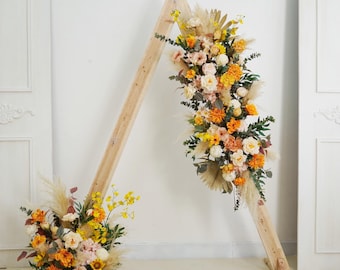 Tangerine Silk Flower Arch Arrangement: Pampas Grass Wedding Decor
