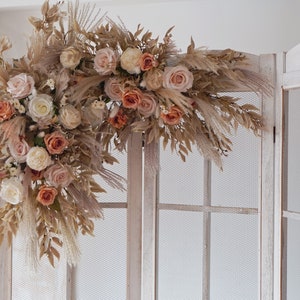 Pampas Wedding Archway, Beige ,White ,Orange, Wedding Corner Swag, Wedding Backdrop, Wedding Arch  Decor