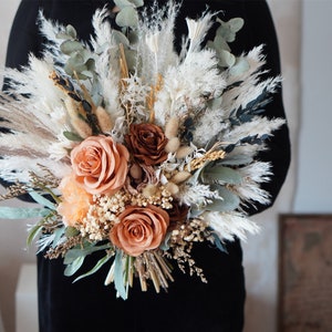 Terracotta Pampas Bridal bouquet ,Artificial  flowers, boho wedding bouquet, bridesmaid bouquets