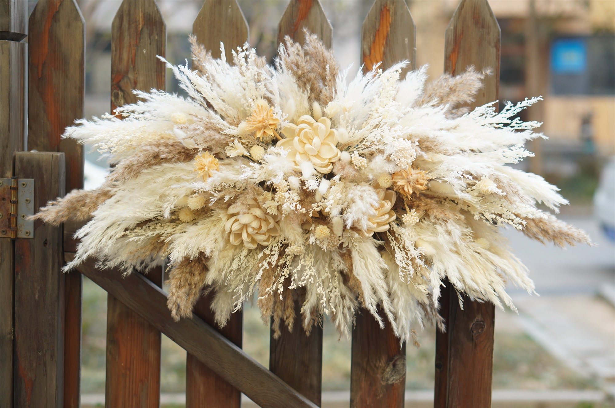 White Dried Arch Flowers, Table Flowers, Beige Pampas Flower Arch Arrangement, Boho Wedding Decor, Wedding Backdrop, Swag For Arch