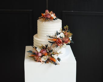 Floral Wedding Cake Topper Set: Rustic Boho Cake Decoration