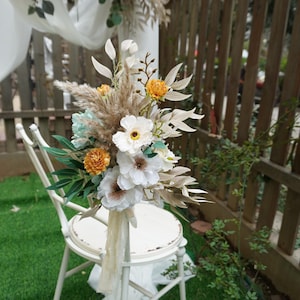 Fleurs en soie blanches Fleur d&#39;allée de mariage, Fleur de chaise de mariage, Fleur blanche de banc d&#39;église, Décoration d&#39;allée de cérémonie de mariage, Décoration de banc de mariage