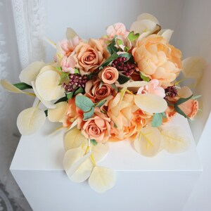 Orange white silk Rose peony Bridal bouquet, wedding bouquet, wedding flowers, Bridesmaid wedding flowers, Rustic boho wedding image 7