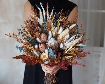 Rustic boho Wedding Bouquet,Dried Flowers Protea Home Wedding Decor,bridal bridesmaids bouquets,Flowers Arrangement,Small Centerpiece