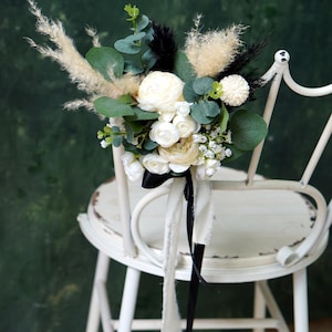 White Silk flowers Wedding Aisle Flower, Wedding Chair Flower, White Church Pew Flower, Black Pampas Wedding Ceremony Aisle Decoration