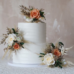 Eucalyptus & Pampas Wedding Cake Topper Set: Boho Rustic Flowers