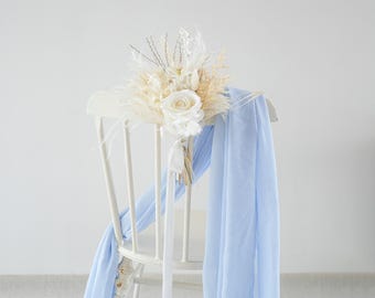 White Silk Wedding Aisle Flower: Beige Pampas Grass Ceremony Decor,Wedding Chair Signs with Flowers / Rustic Elegant Wedding Decor