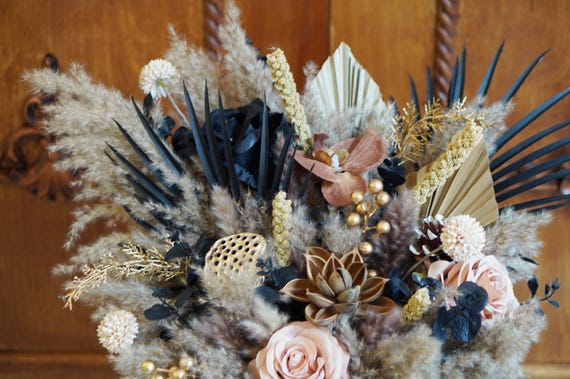 Flores Preservadas Ramo De Novia Abanico Arreglo De Arco De Pampas