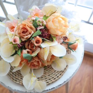 Orange white silk Rose peony Bridal bouquet, wedding bouquet, wedding flowers, Bridesmaid wedding flowers, Rustic boho wedding image 8