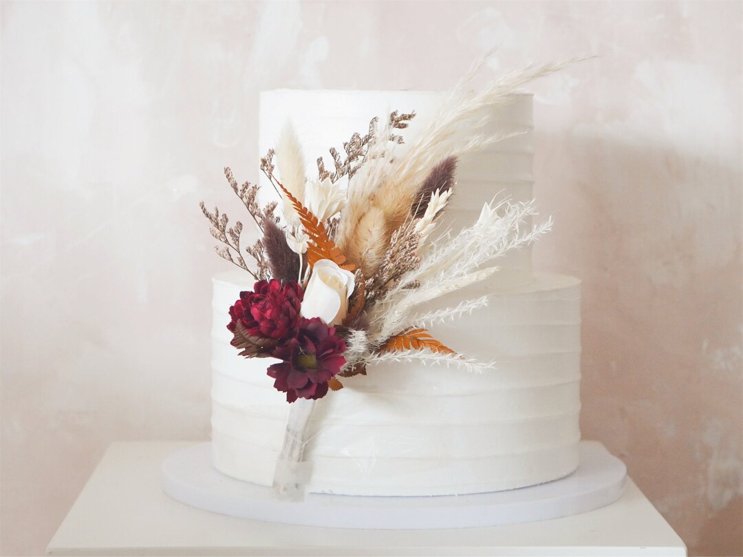 Burgundy/maroon Silk Flowers Cake Topper Floral Cake Etsy