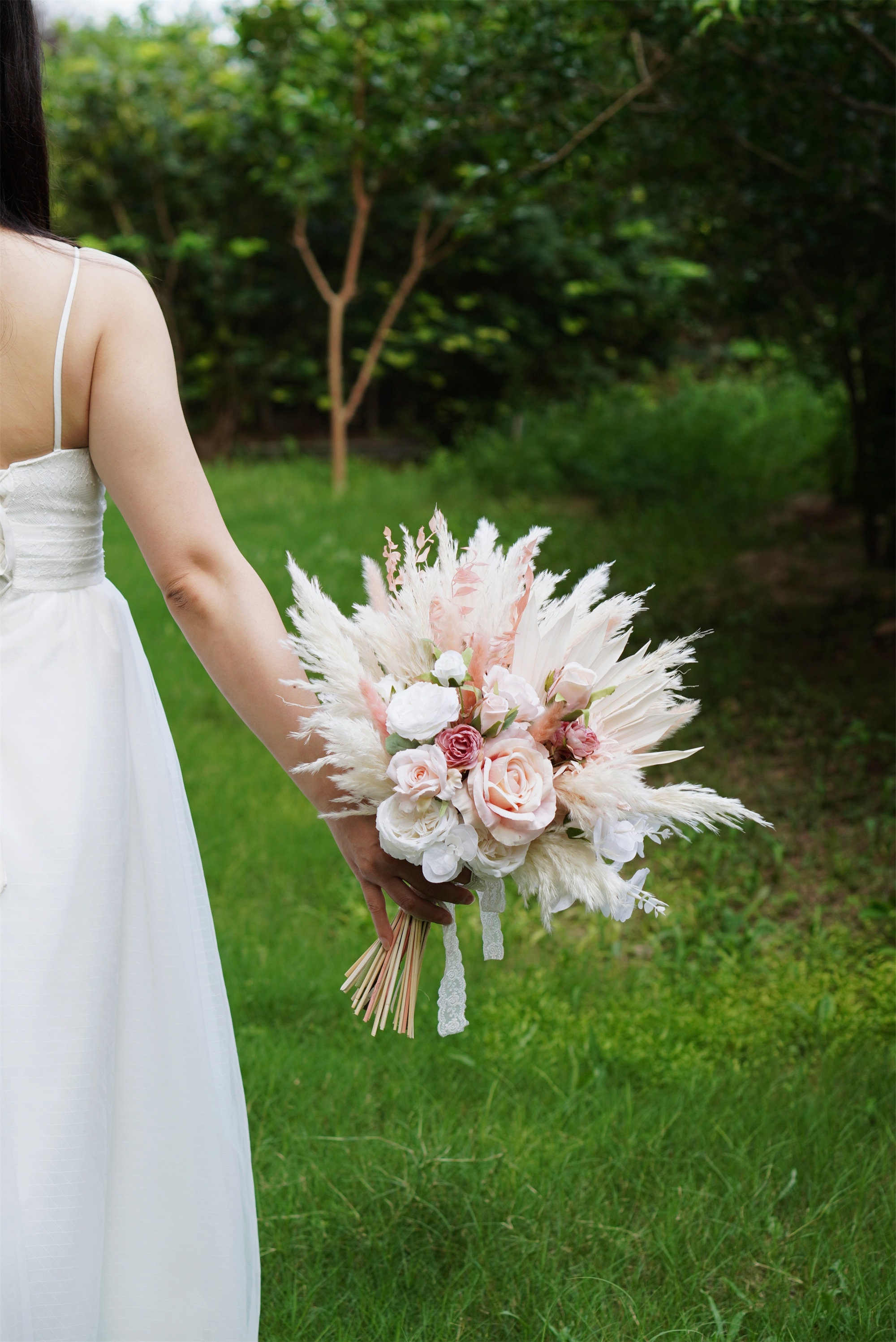 Bridal bouquet pampas gras boho wedding bouquet bridesmaid Etsy