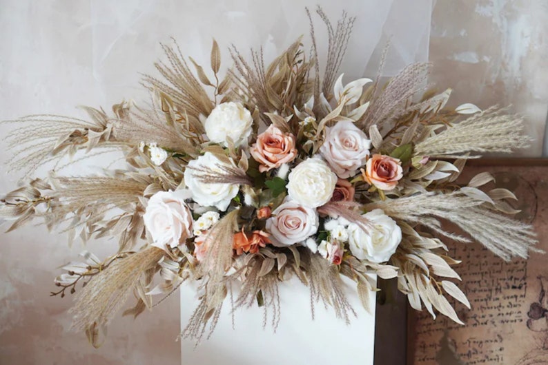 Bridal bouquet pampas gras, boho wedding bouquet, bridesmaid bouquets Table flowers inches