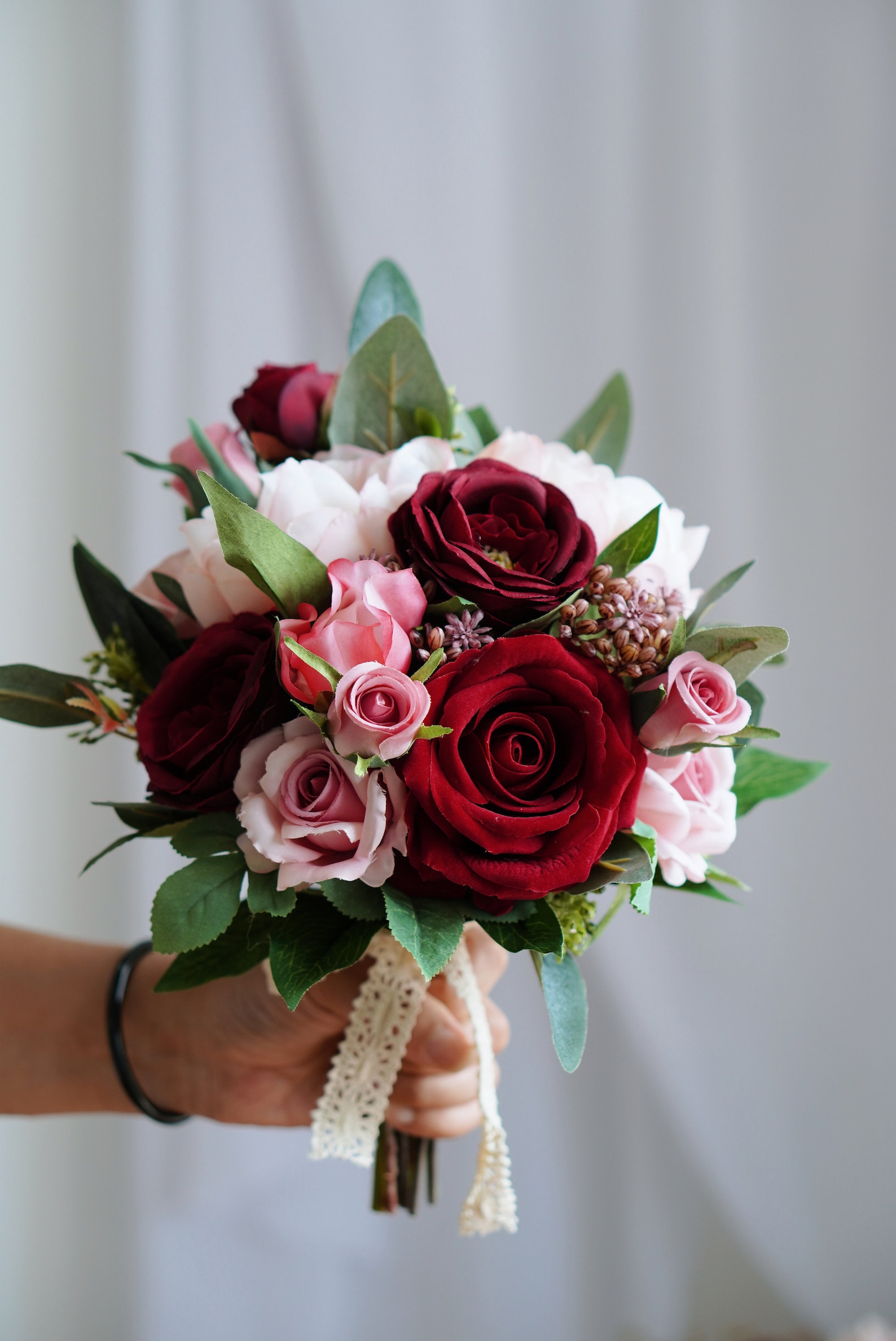 Red Pink Silk Rose Peony Bridal Bouquetwedding Bouquet | Etsy