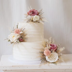 A Set Wedding Cake Topper, Floral Cake Decoration, Cake Topper Flowers, Pampass Cake Flowers, Rustic Wedding, Boho Wedding