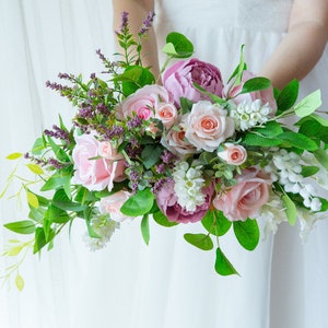 pink silk Rose peony Bridal bouquet,wedding bouquet, wedding flowers ,bridesmaid wedding flowers, rustic boho wedding