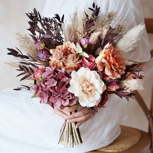 Rustic boho Wedding Bouquet,Artificial Faux Flowers Home Wedding Decor,bridal bridesmaids bouquets,Flowers Arrangement,Pampas grass bouquet