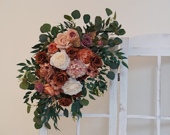 Terracotta Rose Flower Arch: Boho Wedding Decor with Pampas