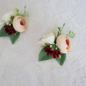Red pink silk Rose peony Bridal bouquet,wedding bouquet, wedding flowers ,bridesmaid wedding flowers, rustic boho wedding Wrist Corsage
