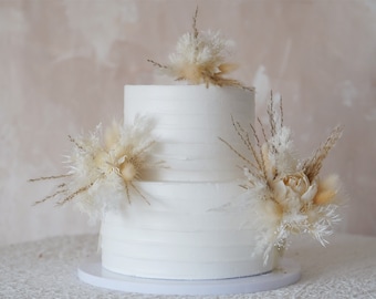 Pampas Grass Wedding Cake Topper Set: Boho Dried Flower Decoration