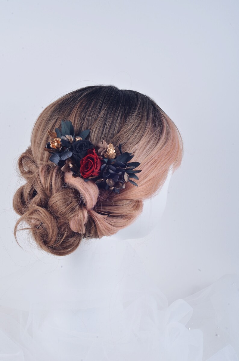 Preserved Natural Real Flower Rose Hair Comb Red Austin Rose Etsy