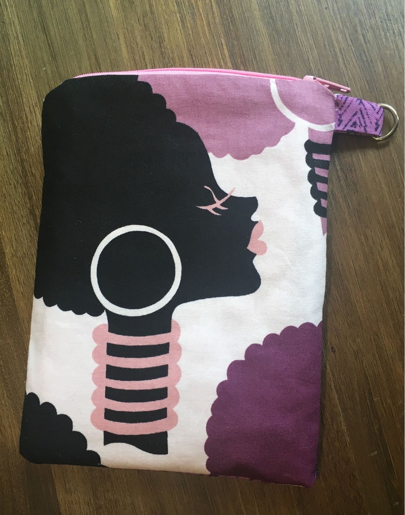 Phone Size Pouch Mecca for Moderns ** Electra Purple--Pink /& Black Afros in Silhouette Size 7 x 5 Optional Strap