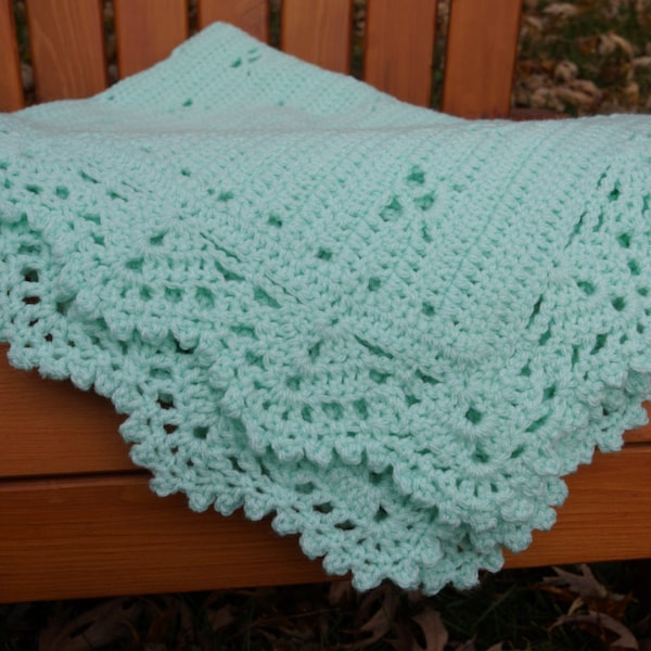 Couverture pour bébé au crochet vert menthe clair, couverture au crochet