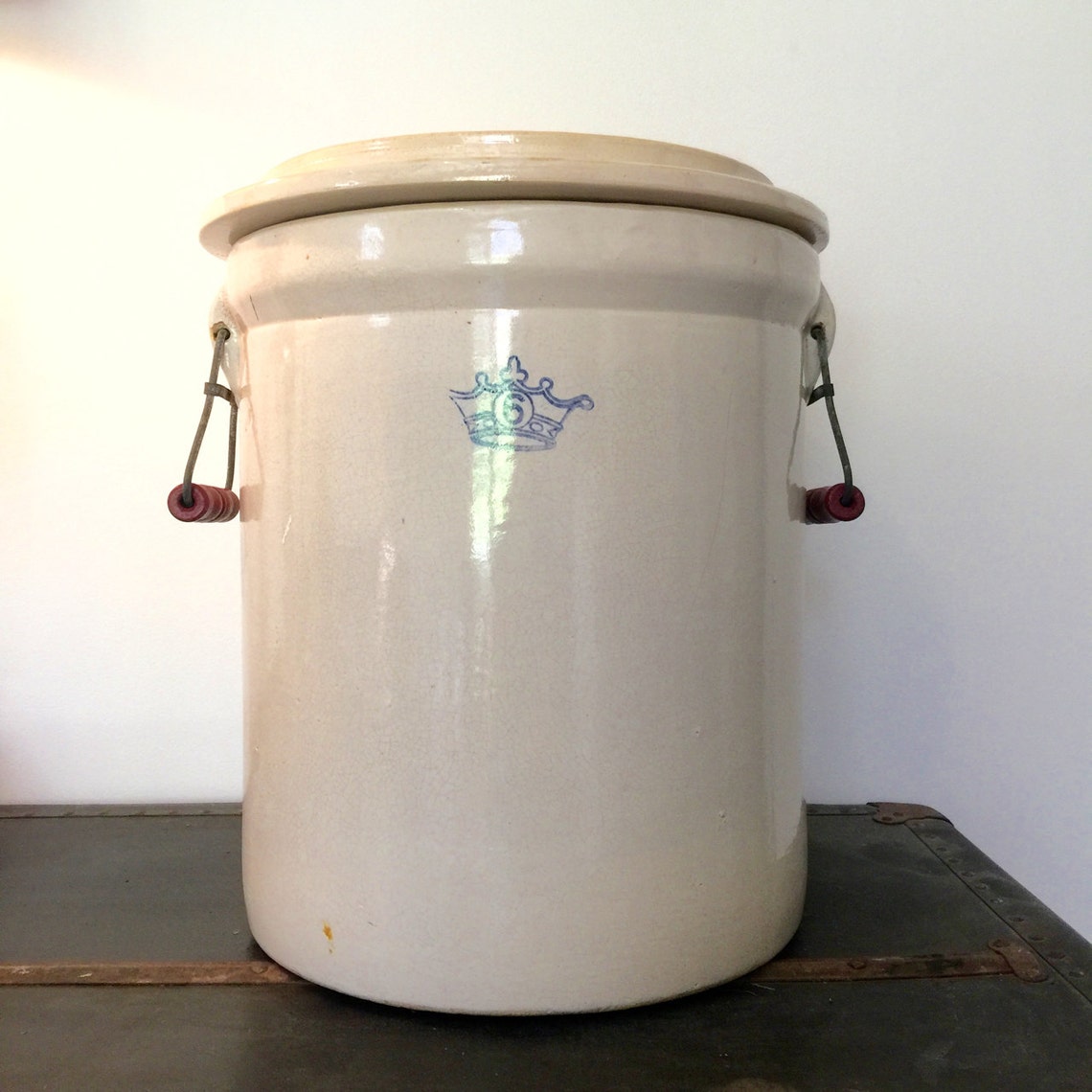 6 Gallon Stoneware Crock Pot Robinson Ransbottom Blue Crown Etsy