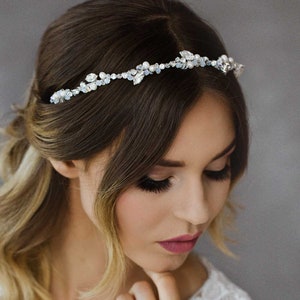 Crystal real pearl headband, Rhinestone Wedding crown, Bridal Tiara, Bridal Headpiece, Hairpiece, Gemstone Halo, Classic Headband | ANAIS