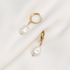 Natural Pearl 24K Gold Plated Sterling Silver Dangle Earrings Pearl Bridal Earrings Drop Bridal Earrings Dangle Pearl Earrings LORA image 1