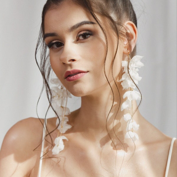Floral silk earrings • Silk Flower Blossom Stud Drop Earrings • Floral Airy Earrings • Artsy Statement Earrings  • Bridal Earrings | NORI