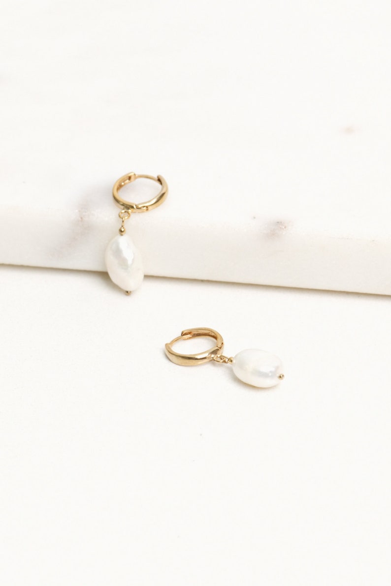 Natural Pearl 24K Gold Plated Sterling Silver Dangle Earrings Pearl Bridal Earrings Drop Bridal Earrings Dangle Pearl Earrings LORA image 7