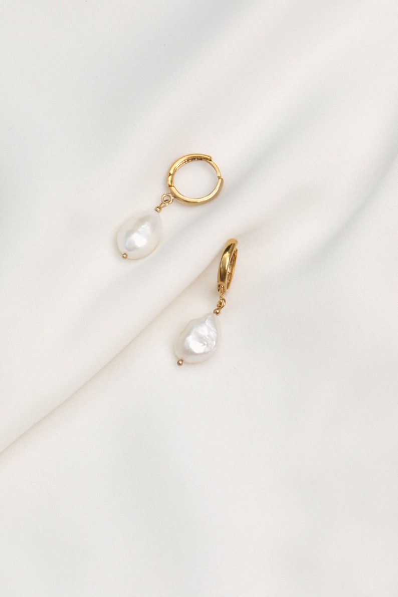 Natural Pearl 24K Gold Plated Sterling Silver Dangle Earrings Pearl Bridal Earrings Drop Bridal Earrings Dangle Pearl Earrings LORA image 1