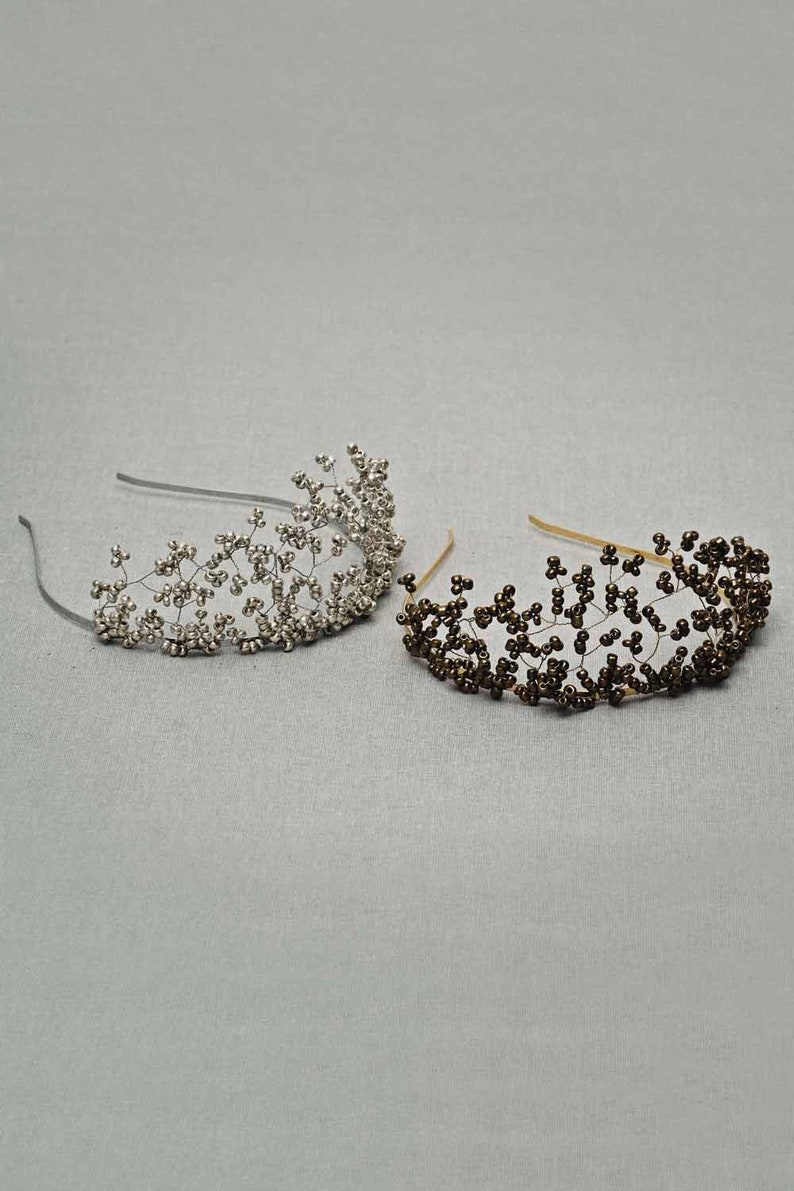 ADEL Beaded bridal headband tiara, Wedding Hair accessory, Bridal Headpiece, Beaded Bridal Headband, Golden, Bridal Adornment, Hair Band image 6