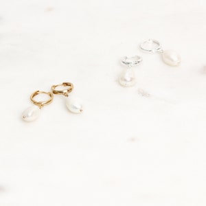 Natural Pearl 24K Gold Plated Sterling Silver Dangle Earrings Pearl Bridal Earrings Drop Bridal Earrings Dangle Pearl Earrings LORA image 8