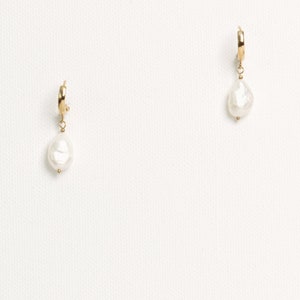 Natural Pearl 24K Gold Plated Sterling Silver Dangle Earrings Pearl Bridal Earrings Drop Bridal Earrings Dangle Pearl Earrings LORA image 5