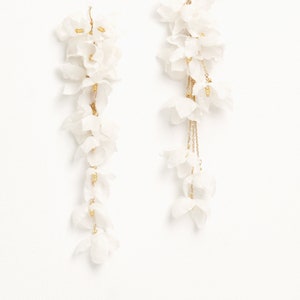 Floral silk earrings Silk Flower Blossom Stud Drop Earrings Floral Airy Earrings Artsy Statement Earrings Bridal Earrings NORI image 2