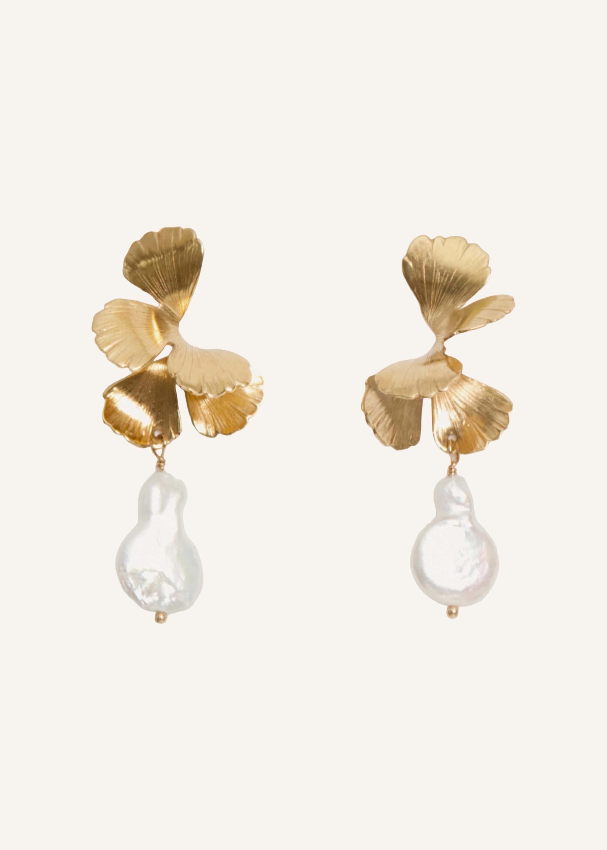 EMMA | Statement Pearl and Flower Earrings • Gold or Silver Plated