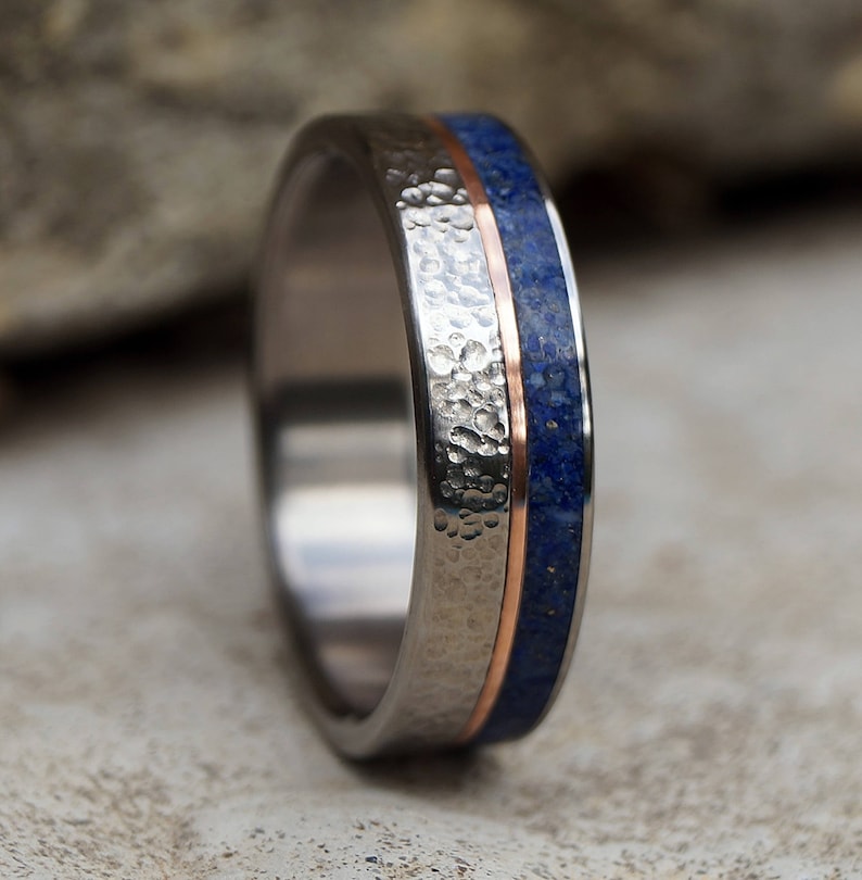 Titanium ring copper and lapis lazuli