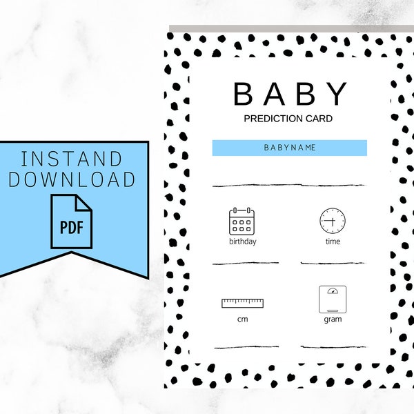 Baby predictions cards - instant download - blue & polkadots - babyshower activity - baby boy