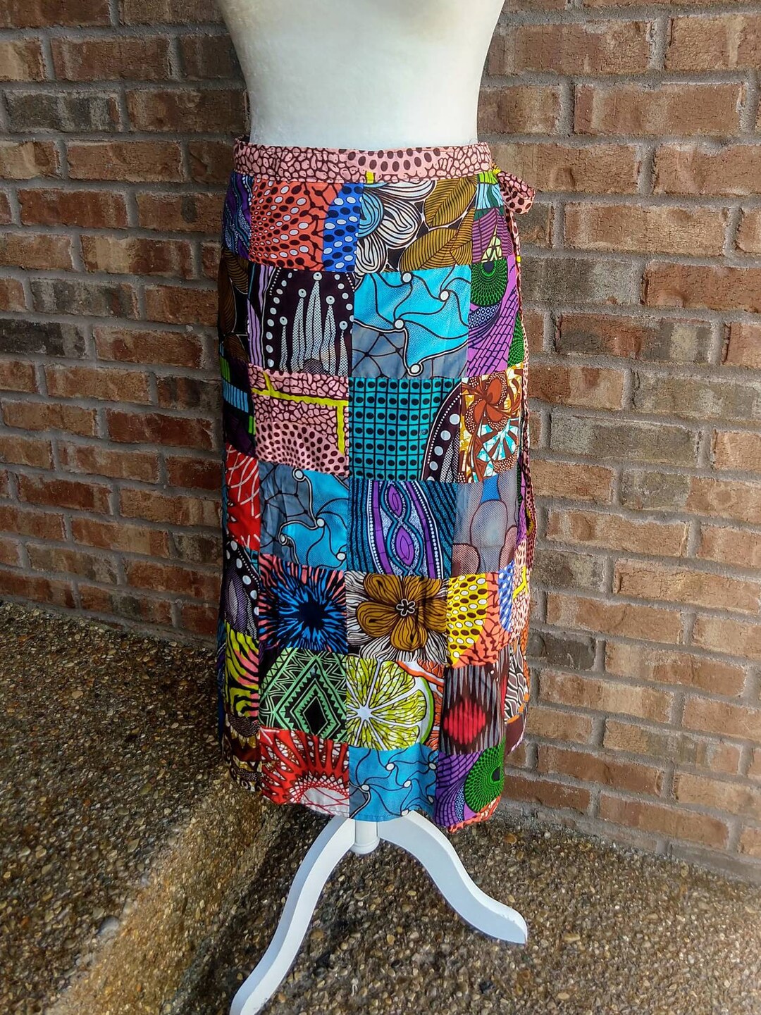 Wrap Skirt: Patchwork Women's Mid Length African Ankara 