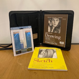 Vintage Leather Art Portfolio Kit: Sketchbooks, Pencils, Pastels