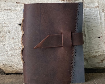 Pirate Leather Journal – Nautical Brown and Blue Notebook, Handbound Passport Size Sketchbook, Steampunk Grimoire