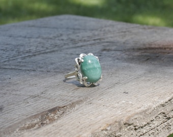 Green Malachite Ring - Malachite Silver Ring - Big Malachite - Large Malachite Ring - Malachite Solitaire Ring - Size 7.75 - Witchy ring