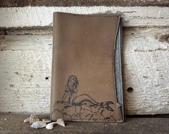 Mermaid Leather Journal – Nautical Sketchbook, Ocean Inspired Notebook, Witchy Sea Spellbook, Leather Journal Cover