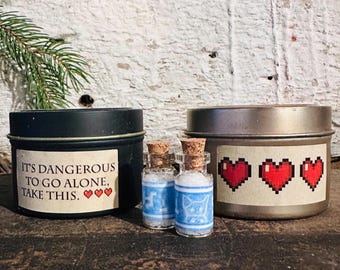 Set de regalo para gamers de Zelda: dúo de velas + botellas de leche Lon Lon con tesoros ocultos
