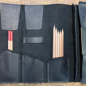 Leather Tool Roll - Leather Gift For Artists - Pencil Roll - Leather Brush Case - Leather Art Case - Leather Pencil Case -Leather Brush Roll