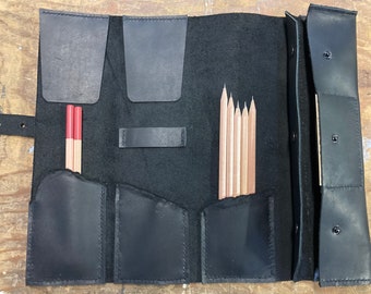Leather Tool Roll - Leather Gift For Artists - Pencil Roll - Leather Brush Case - Leather Art Case - Leather Pencil Case -Leather Brush Roll